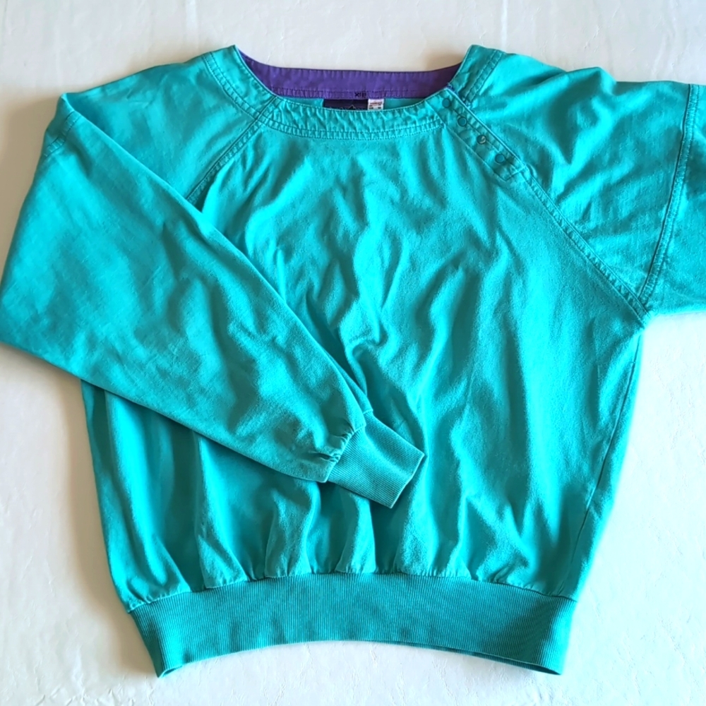 Vintage Patagonia Sweatshirt Teal-ish Blue and Purple Shoulder Snap Small Size